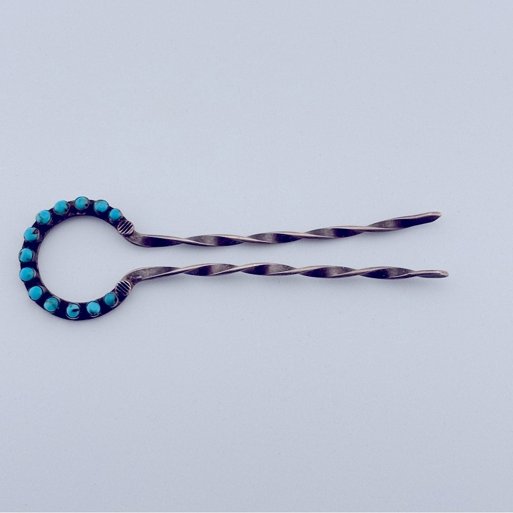 Vintage Sterling Silver with Turquoise Cabochons Hair Pin #1